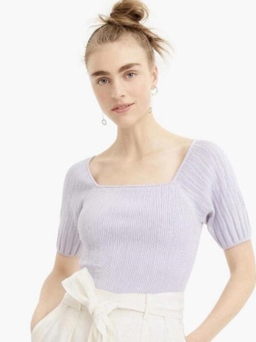 J. Crew Lavendar Ribbed Knit Sweater Square Neck Size Small